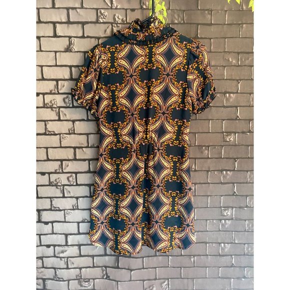 Anthropologie Jenny Han Silk Teal Floral Short Sleeve Ruffle Front Mini Shift Dr - Picture 3 of 5